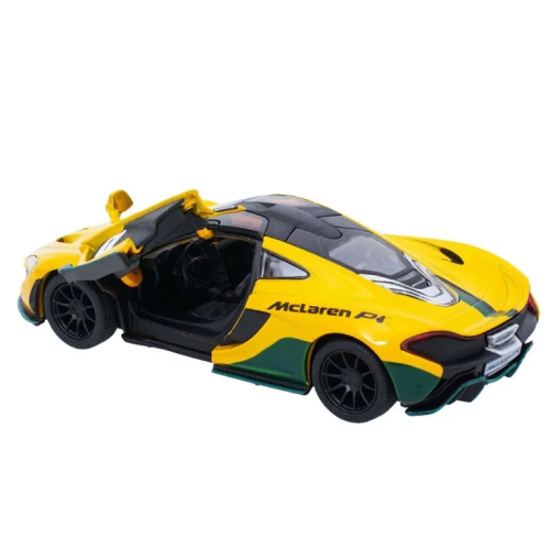 Металева інерційна машинка Kinsmart McLaren P1 1:36, жовта з принтом