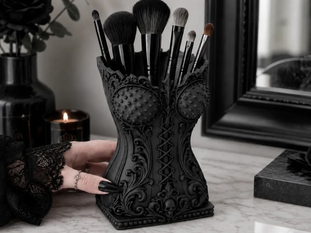 Goth Corset Makeup Organizer Brush Holder photo 2