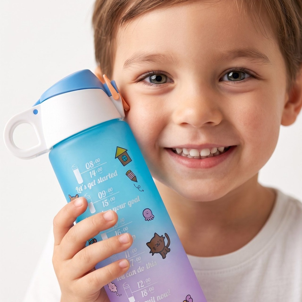 Kids Matte Gradient Thermos Bottle with Straw and Cute Stickers photo 2