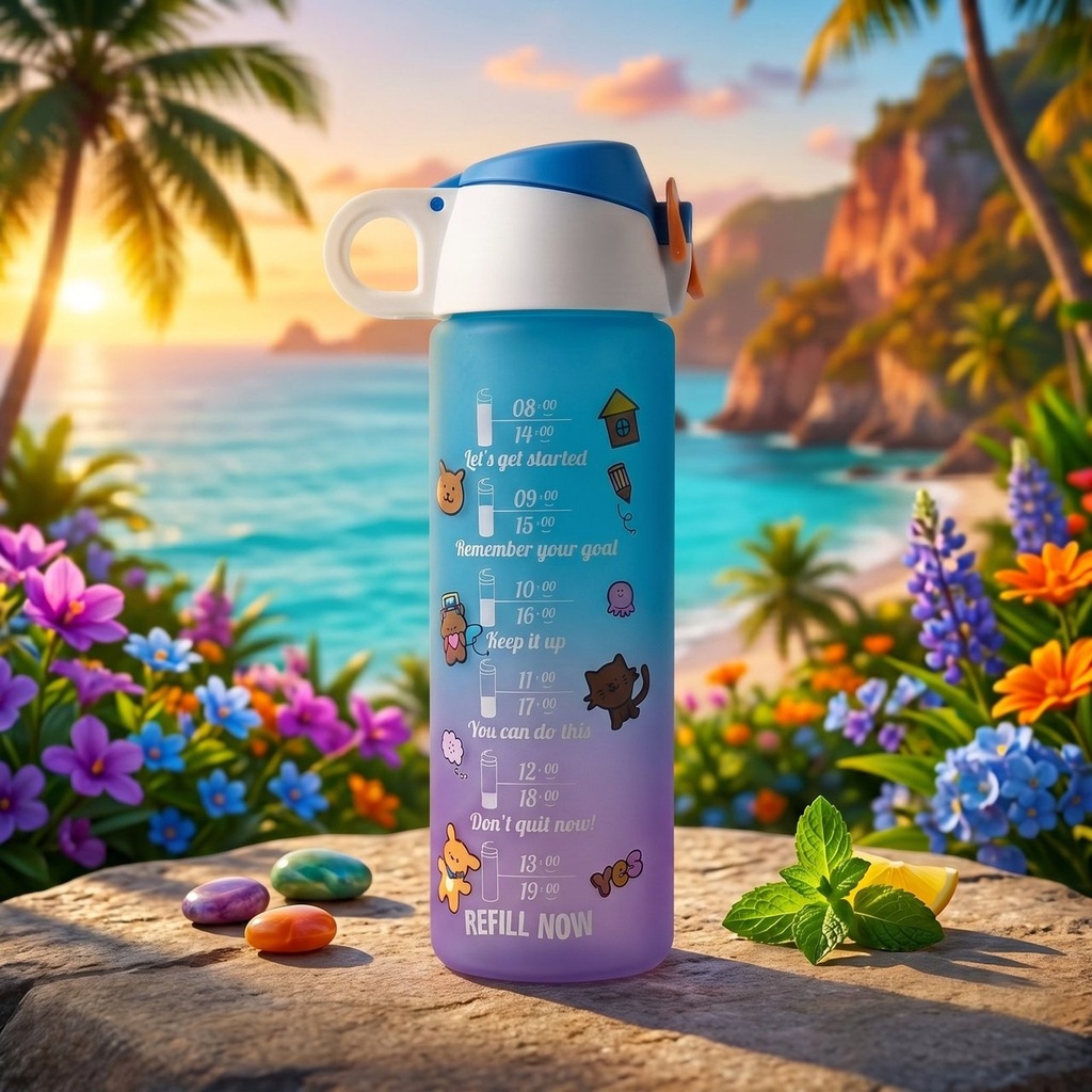 Kids Matte Gradient Thermos Bottle with Straw and Cute Stickers photo 3