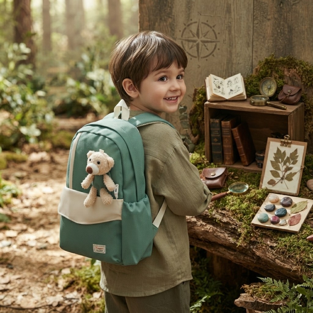 Green and Beige Stylish Kids Backpack photo 4