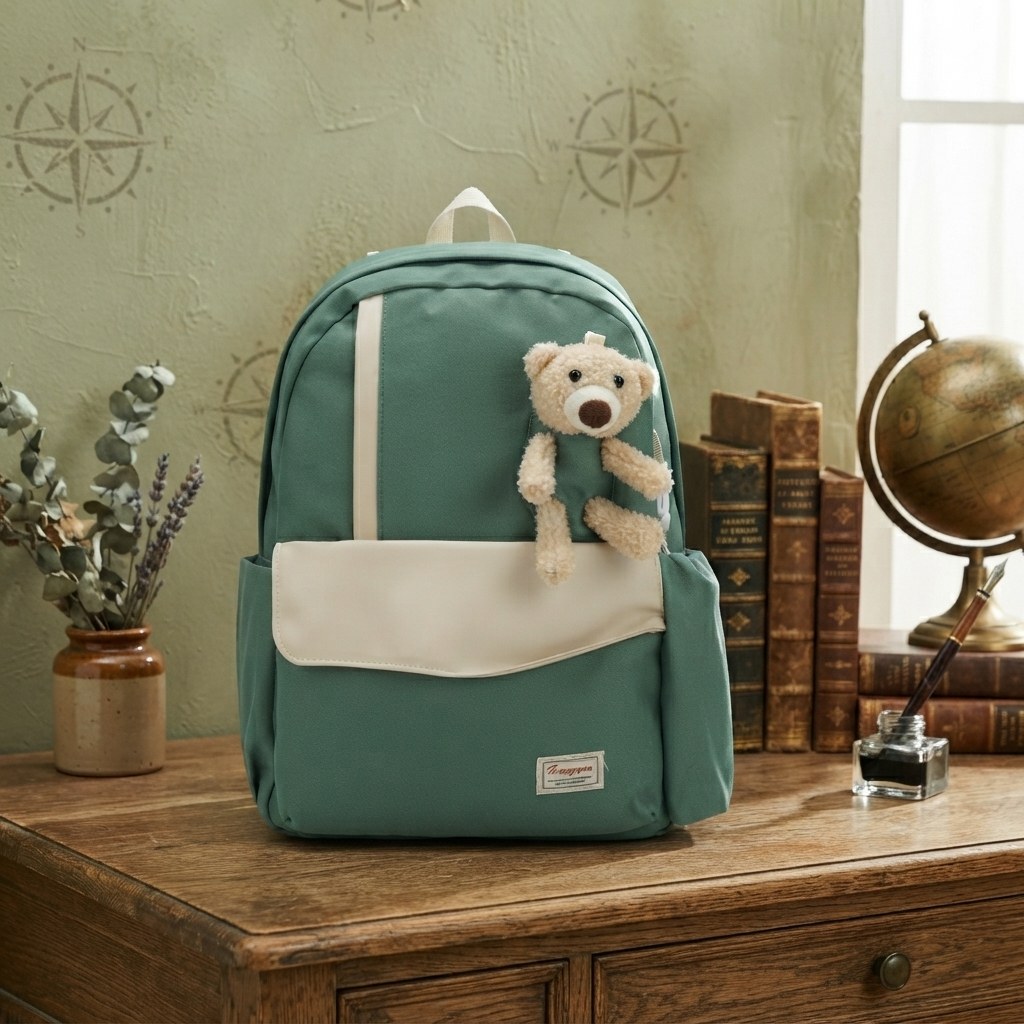 Green and Beige Stylish Kids Backpack photo 5