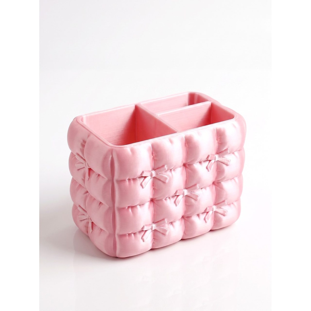 [260711] Органайзер для макіяжу та пензлів із квілтовим дизайном і бантом