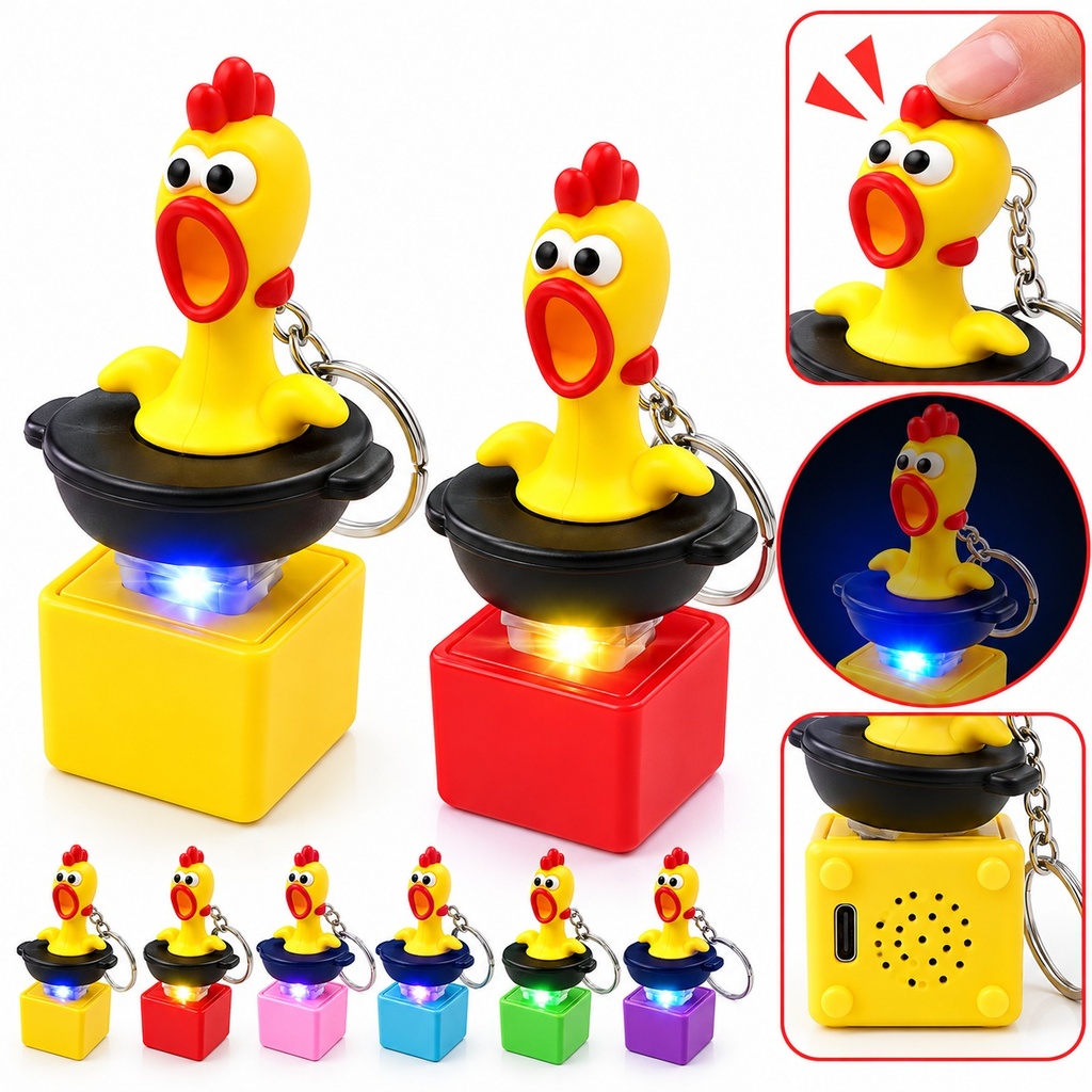 Screaming Chicken Light-and-Sound Clicker Keychain