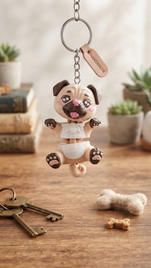[KCHN205] Articulated Pug — Keychain